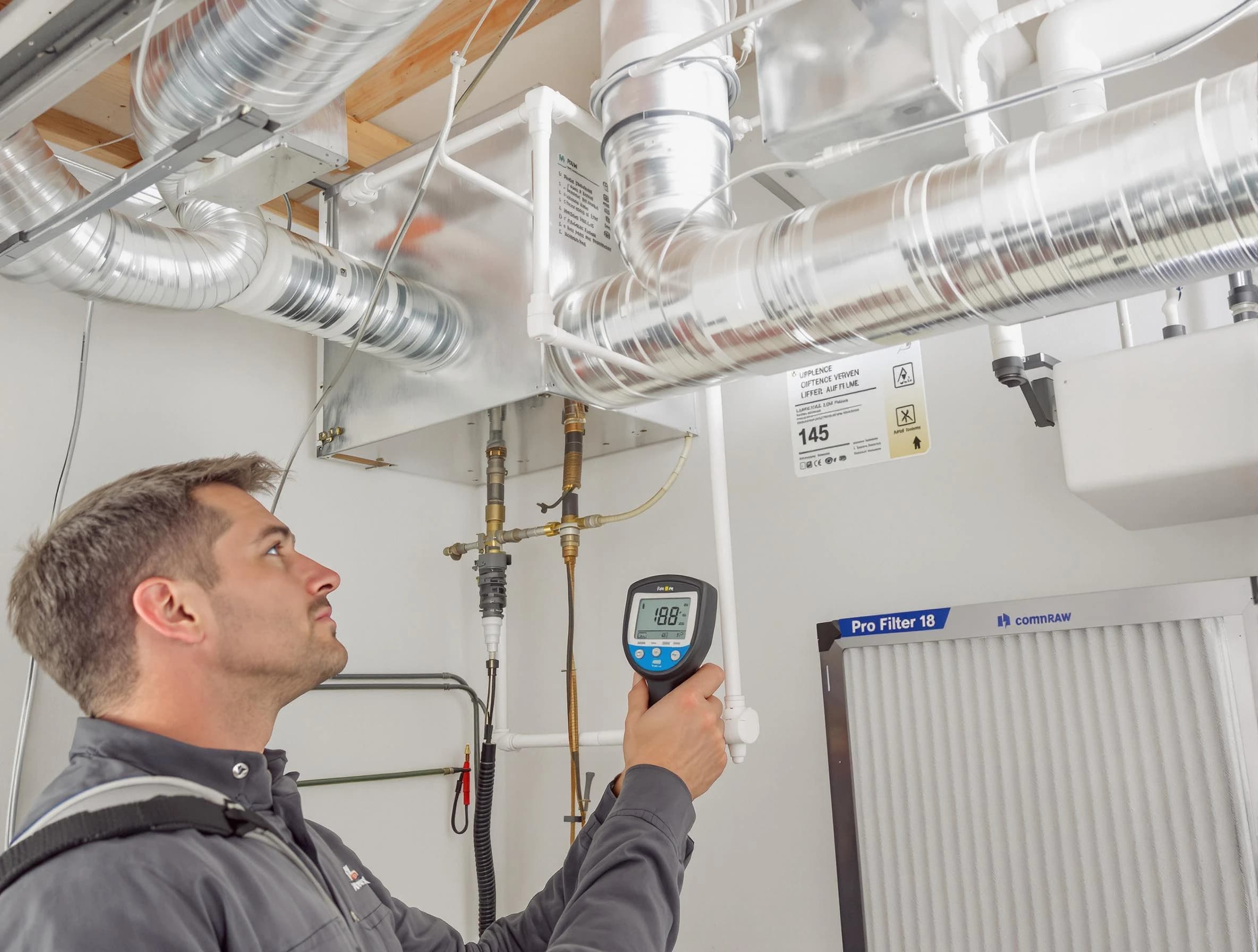 Danvers Air Duct Cleaning expert conducting detailed filter system inspection using diagnostic tools in Danvers