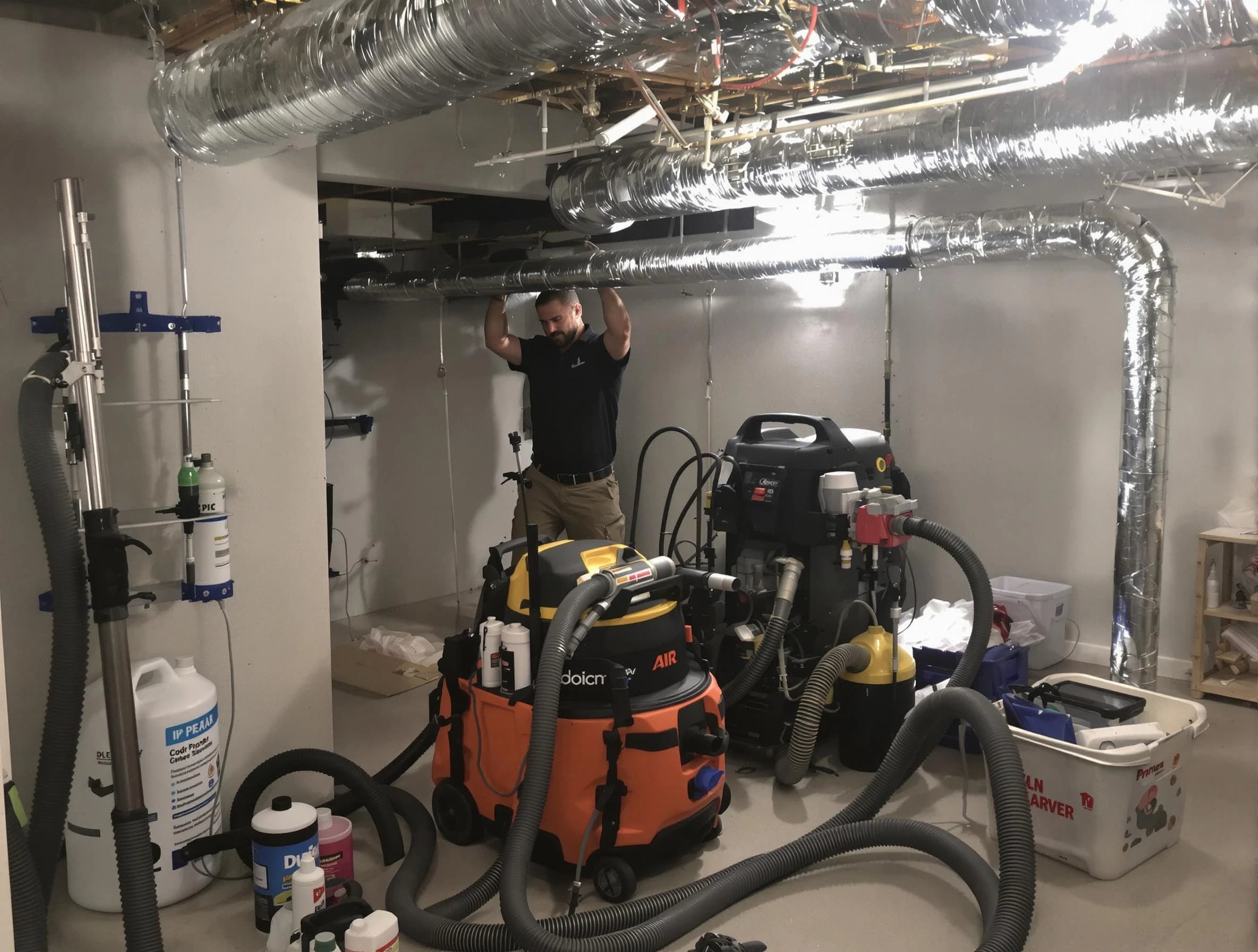 Danvers Air Duct Cleaning specialist performing professional mold removal from air ducts using safety equipment in Danvers