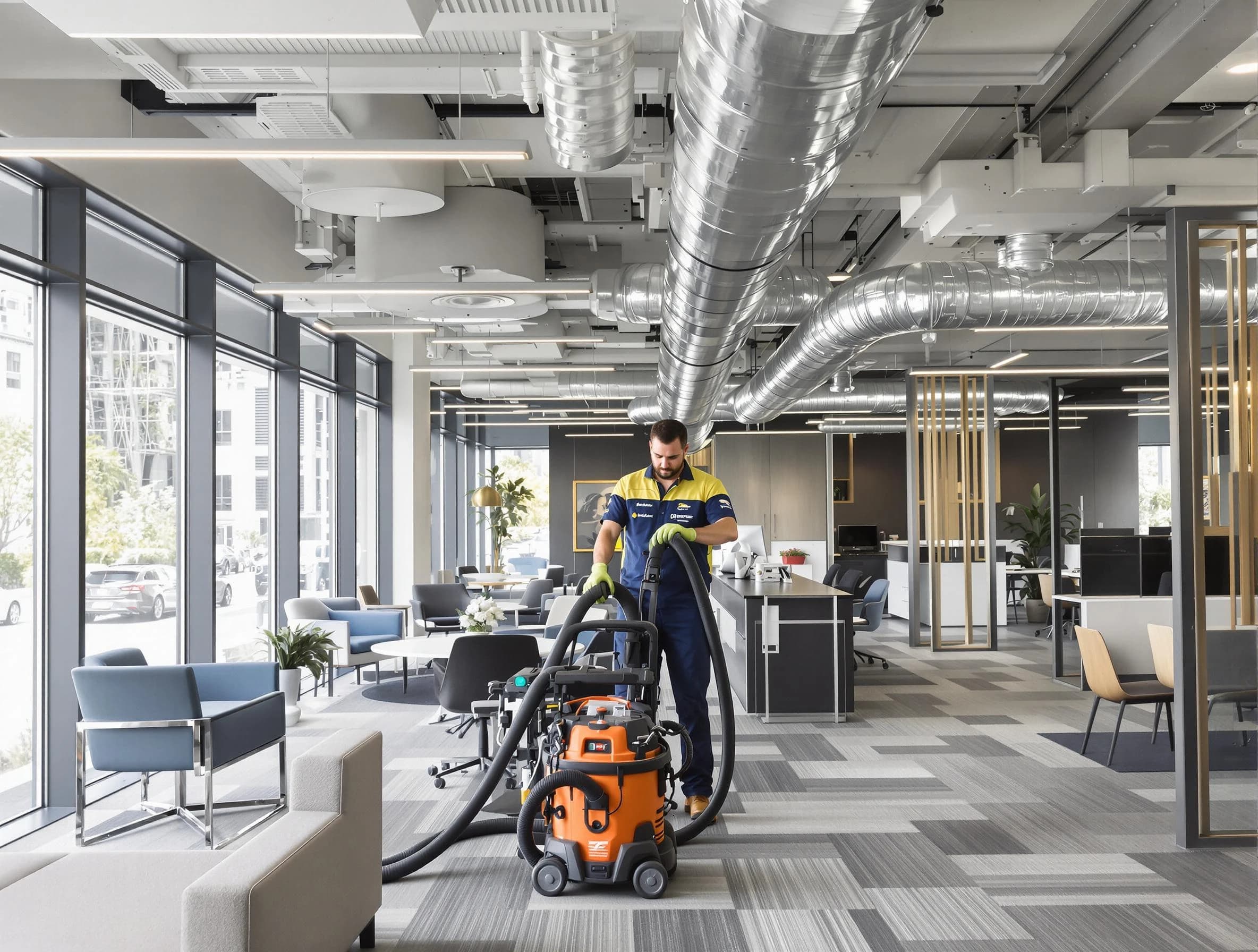 Danvers Air Duct Cleaning team performing thorough commercial duct cleaning at a Danvers business center