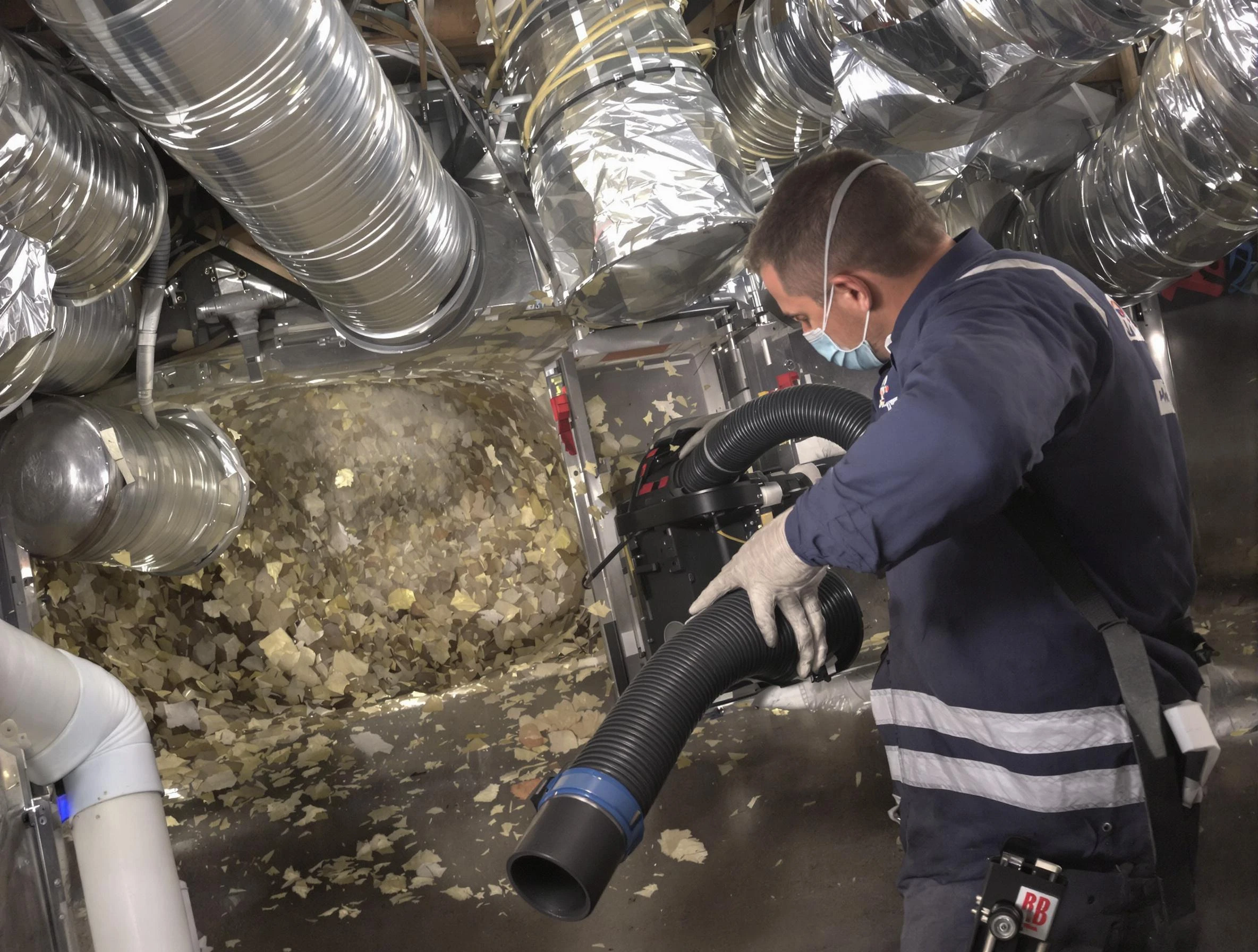 Danvers Air Duct Cleaning specialist operating negative pressure cleaning equipment for thorough duct maintenance in Danvers